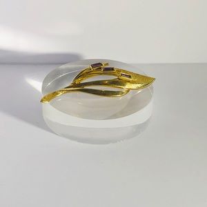 Gold Tone Amethyst Leaf Brooch